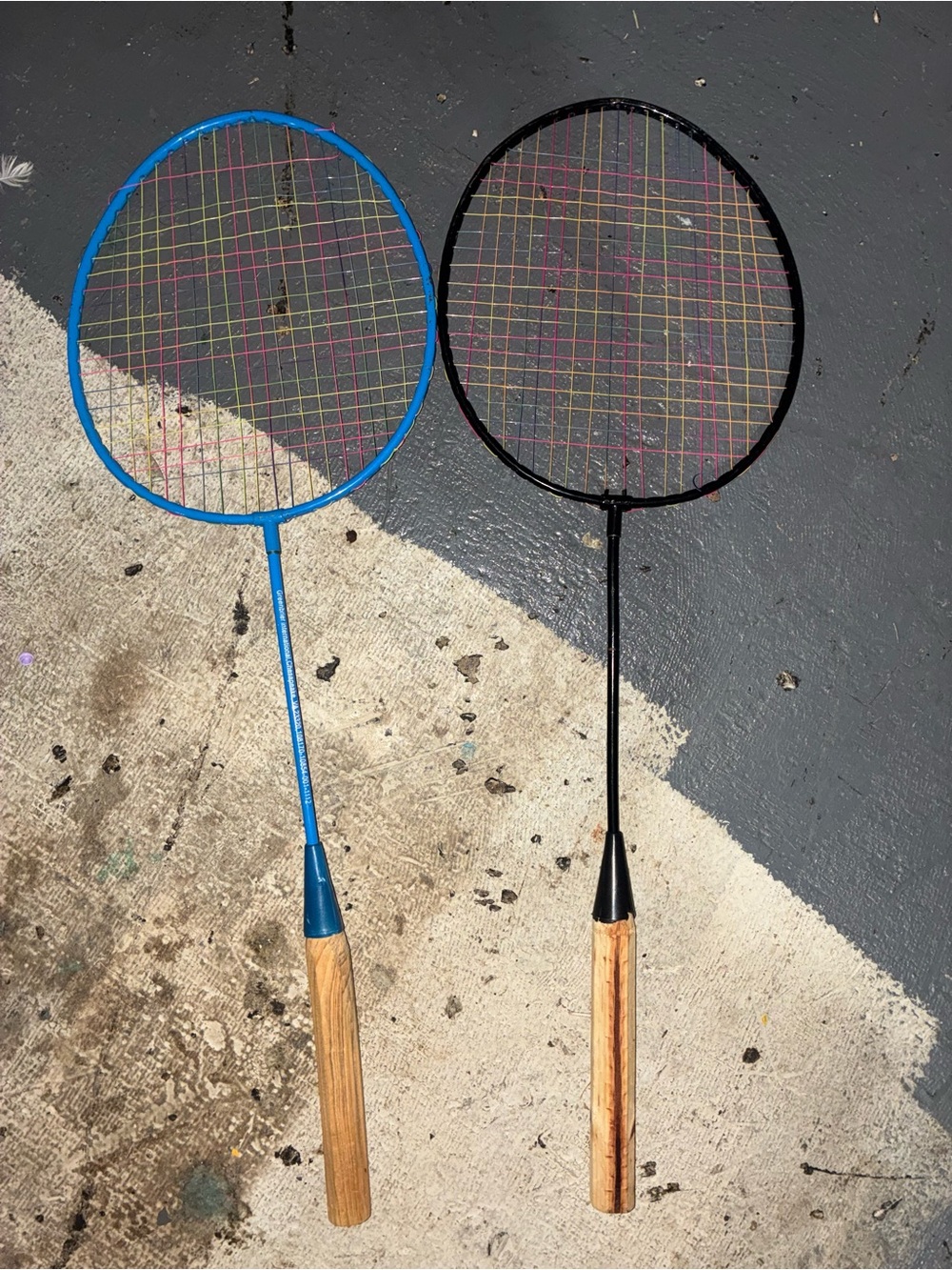 Blue and Black Badminton Rackets with Wooden Handles - Set of 2